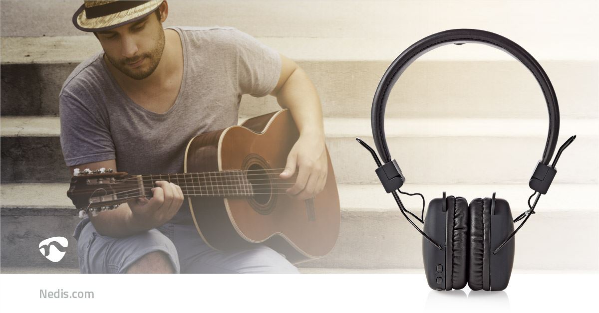 Nedis Wireless Bluetooth Headphones with Mic and Foldable On-Ear Cups for iPhone and Smartphone, with Deep Bass for Gaming Headset, Lightweight Headphones for Running, 6h Playtime, Black