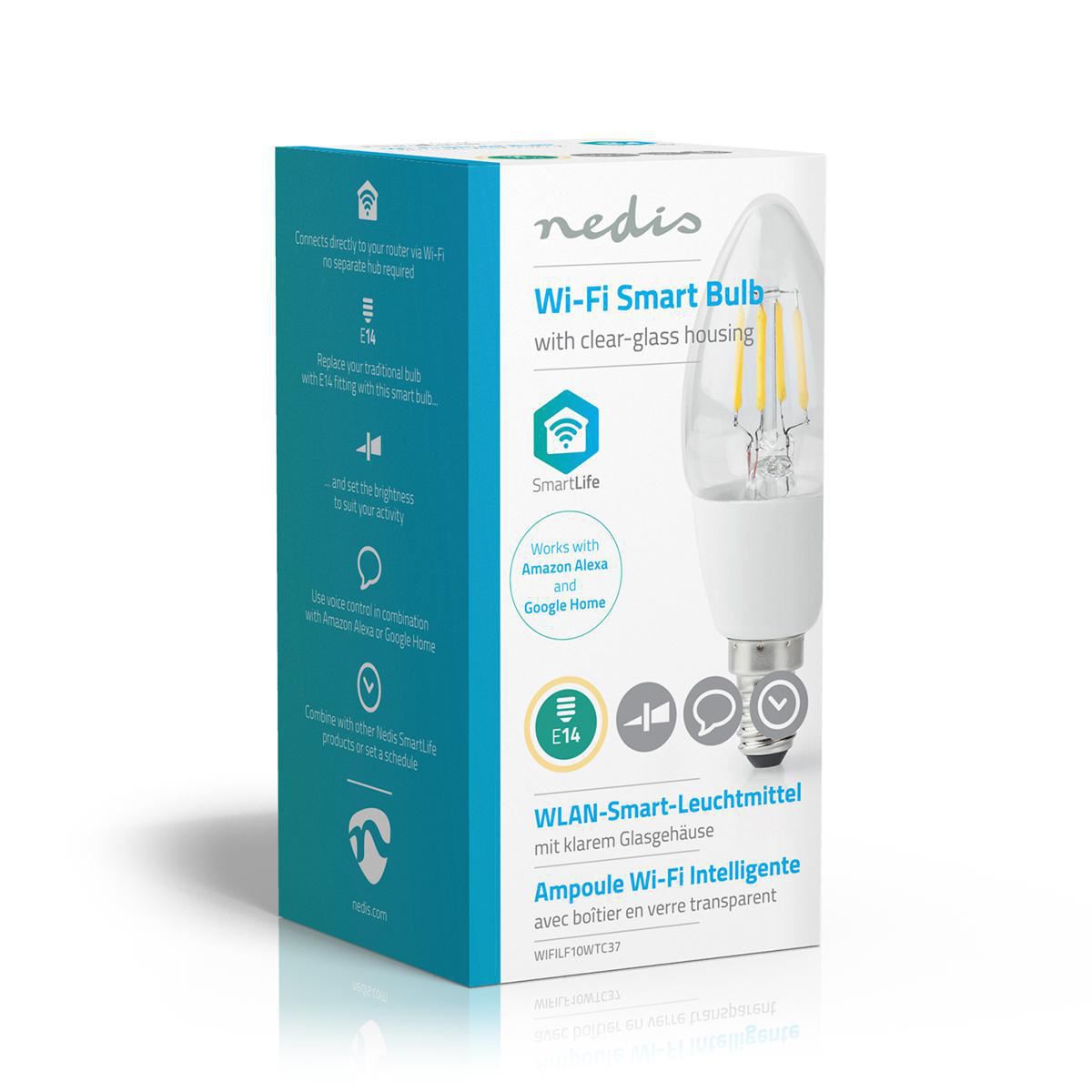 Nedis SmartLife LED Filament Bulb | E14 | 400 lm | 5 W | Warm White | 2700 K | Glass | Android™ / IOS | Candle | 1 pcs