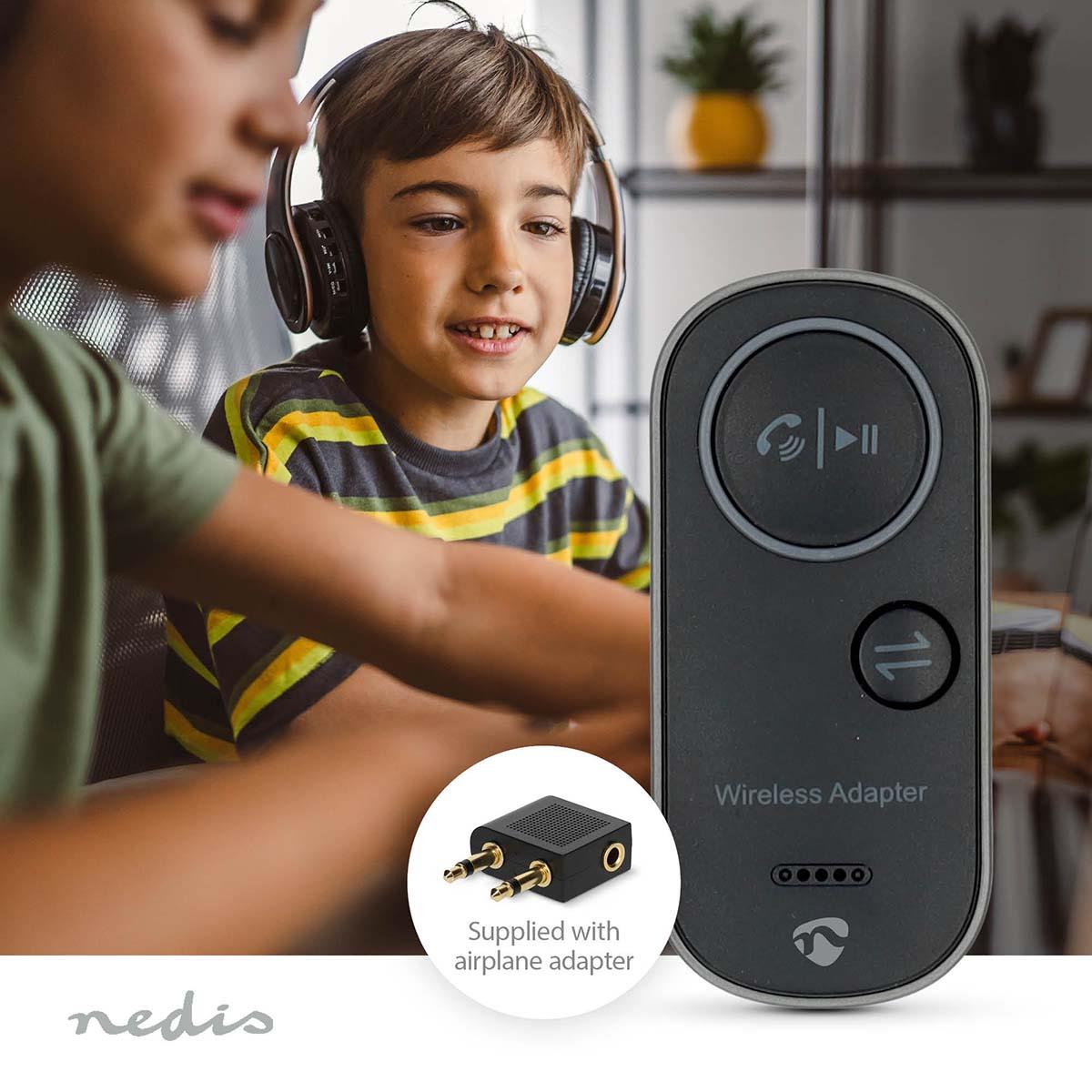 Nedis Bluetooth® Transmitter Receiver | Audio / video / data connections input: USB-C™ Female | Audio / video / data connections output: 1x 3.5 mm | SBC | Up to 1 Device | Maximum battery play time: 8.5 hrs | Black