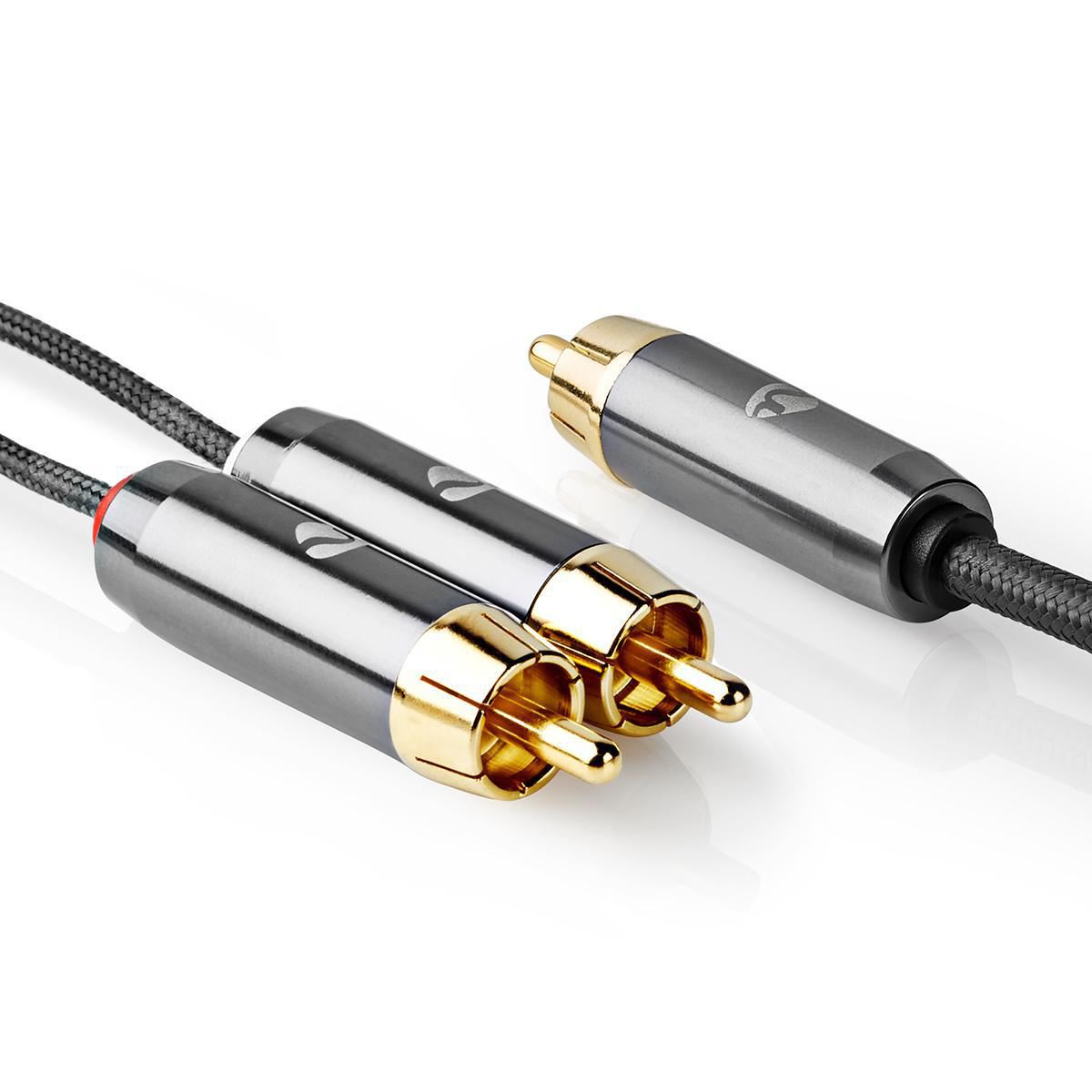 Nedis Subwoofer Cable | RCA Male | 2x RCA Male | Gold Plated | 3.00 m | Round | 4.5 mm | Grey / Gun Metal Grey | Cover Window Box