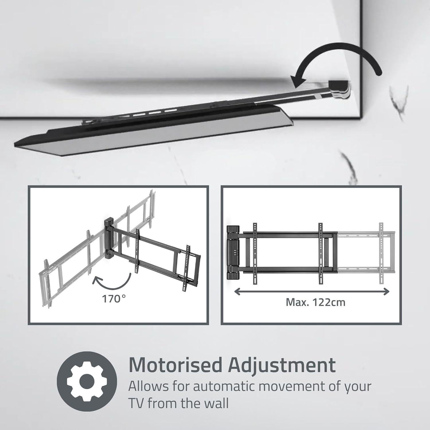 Nedis Motorised Swing TV Wall Mount Bracket for 32-75" Screen Max 50kg with Remote Control
