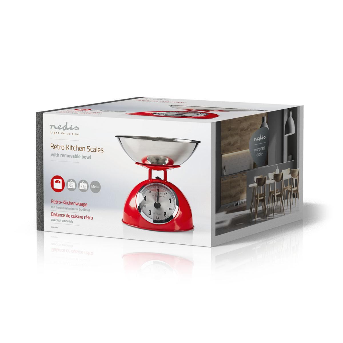 Nedis Retro Traditional Vintage Metal Mechanical Weight Baking 5kg Kitchen Scale Red