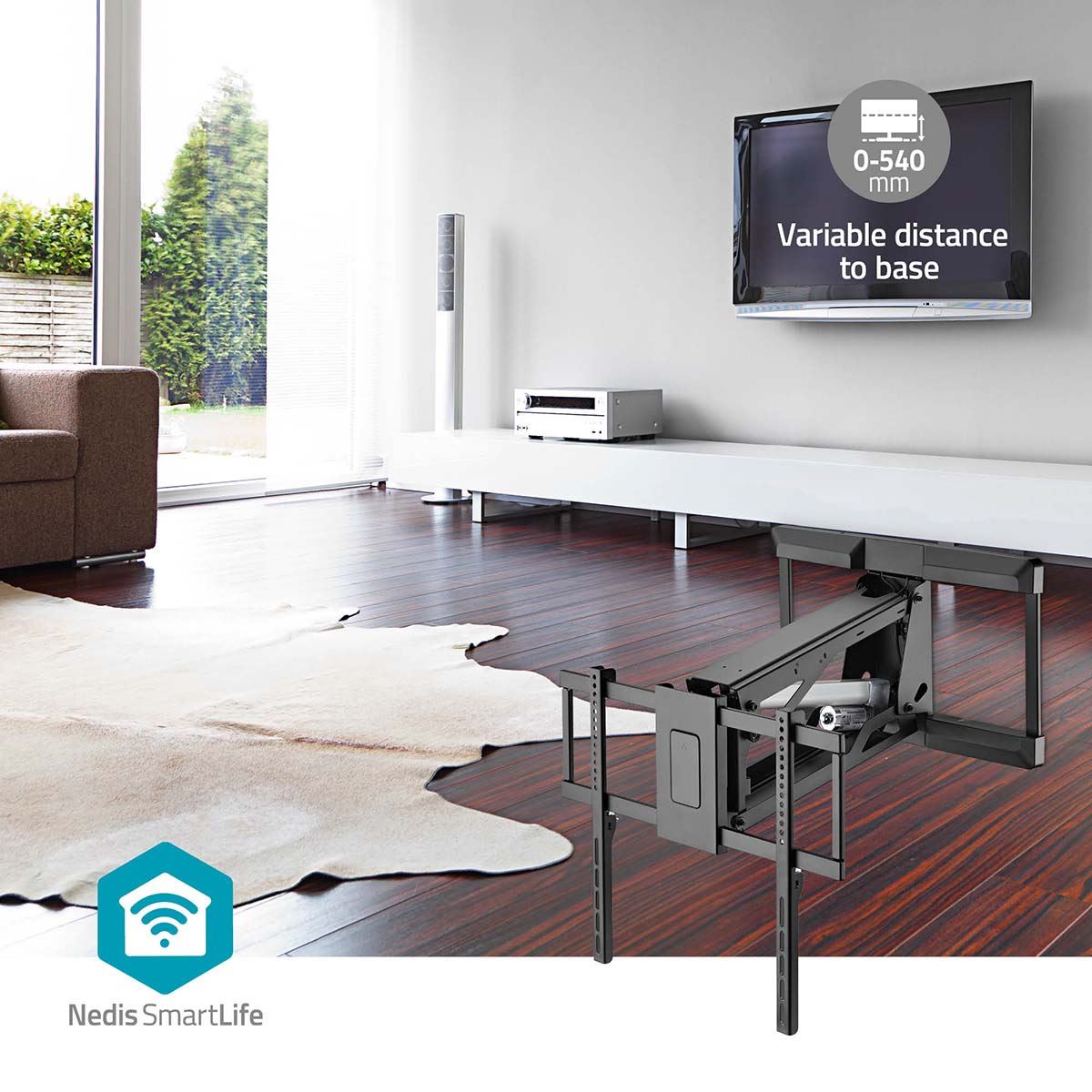 Nedis SmartLife Motorised Lift TV Wall Mount Bracket for 37-75" Screen Max 35kg Adjustable Height Tilt and Swivel with Remote Control