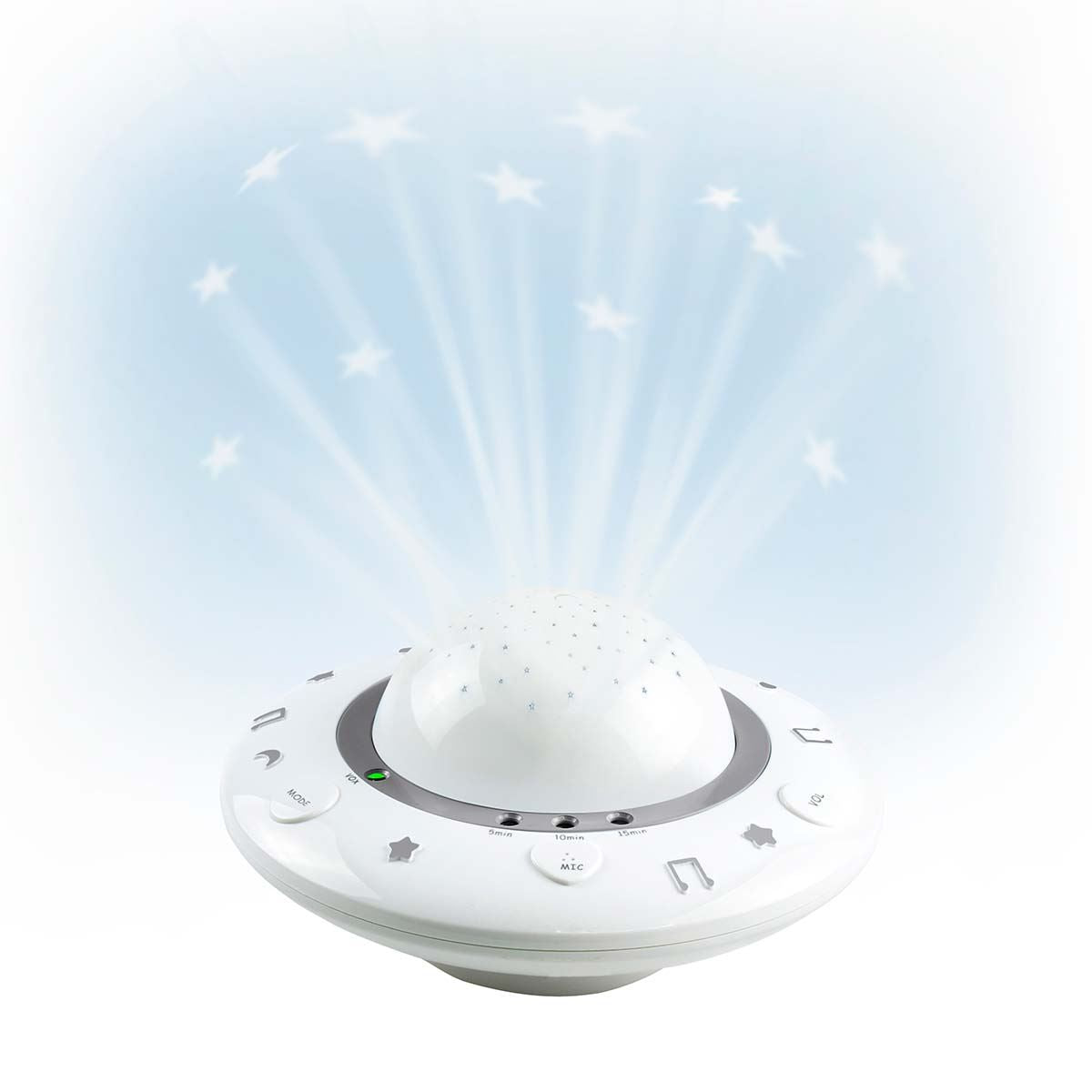 Alecto Starry Sky Nusery Projector with Adjustable Play Time | Voice Activated | Music & Light | White / Grey