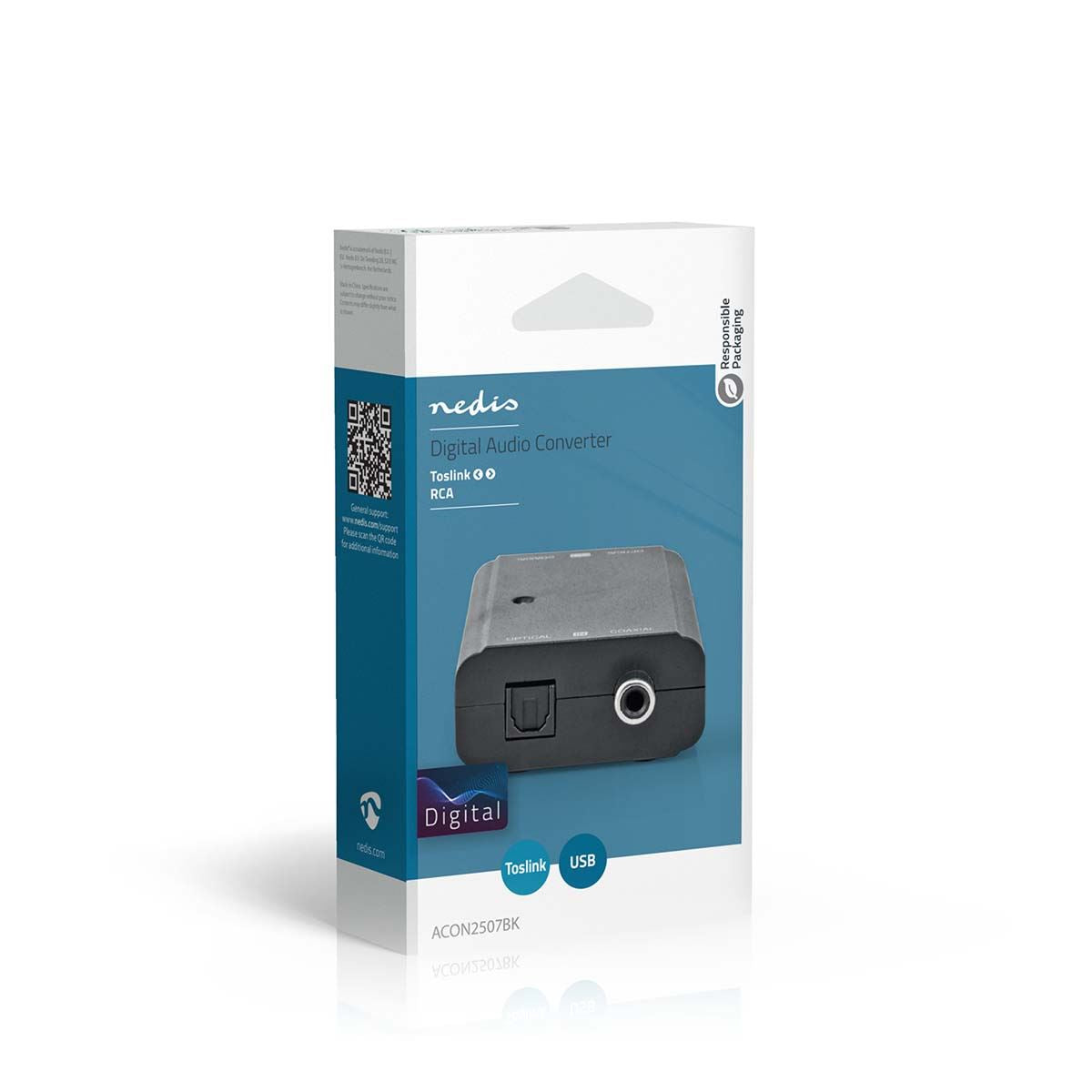 Nedis Digital Audio Converter | 2-way | Connection input: 1x S/PDIF (RCA) Female / 1x TosLink Female to Connection output: 1x S/PDIF (RCA) Female / 1x TosLink Female | Manual | Black