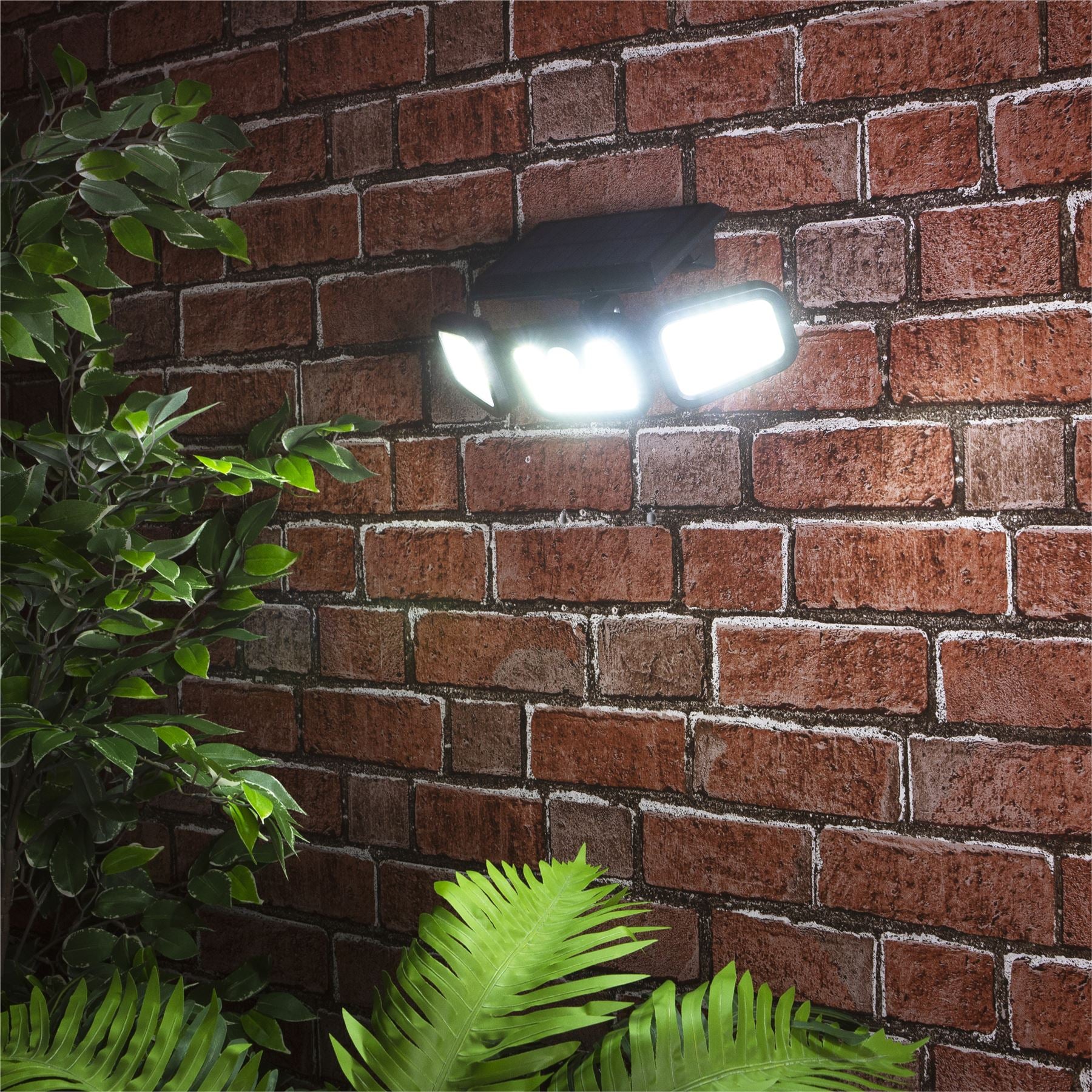 Solar Powered PIR Motion Sensor Wall Security Light with 3 Adjustable COB LED Heads