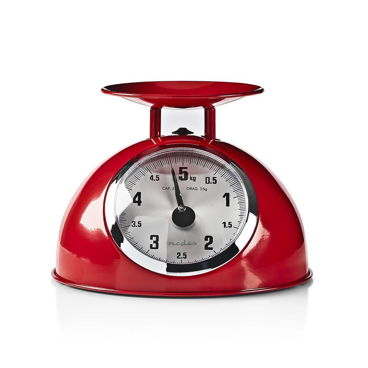 Nedis Retro Traditional Vintage Metal Mechanical Weight Baking 5kg Kitchen Scale Red