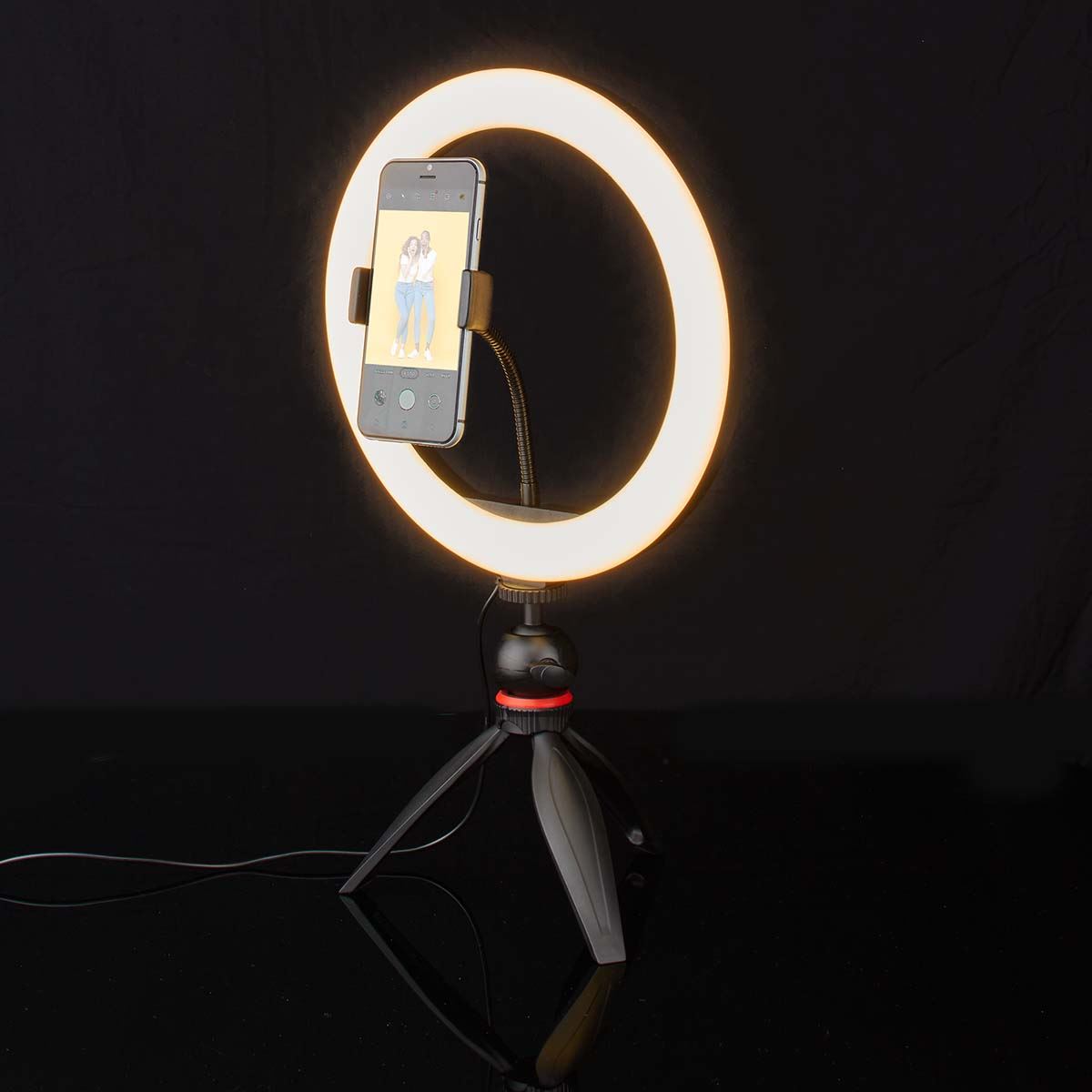 Nedis Ring Light, 10" LED Ring Lamp with 120 LEDs on Tripod Stand, USB Powered, with Flexible Phone Holder, 10 Light Modes