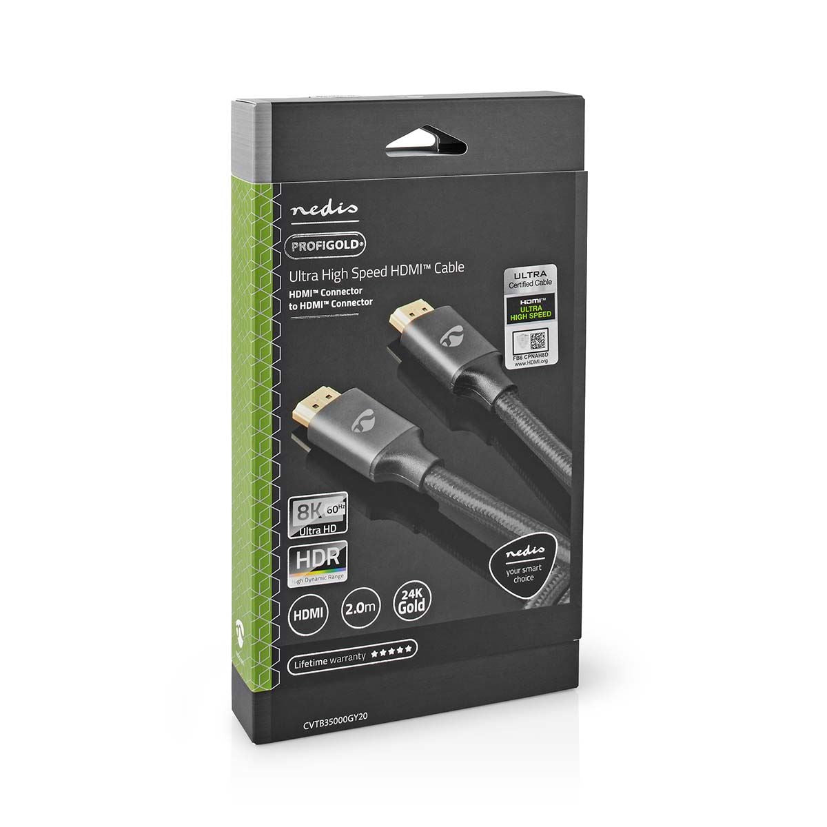 Nedis Ultra High Speed HDMI™ Cable | HDMI™ Connector | HDMI™ Connector | 8K@60Hz | 48 Gbps | 2.00 m | Round | 6.3 mm | Gun Metal Grey | Cover Window Box