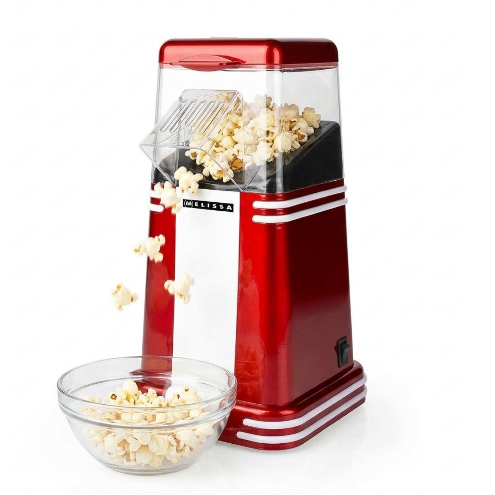 MELISSA Hot Air Popcorn Maker, Retro Table Top Machine for up to 60g of Healthy and Low Fat Popcorn, 1200W - Red/White