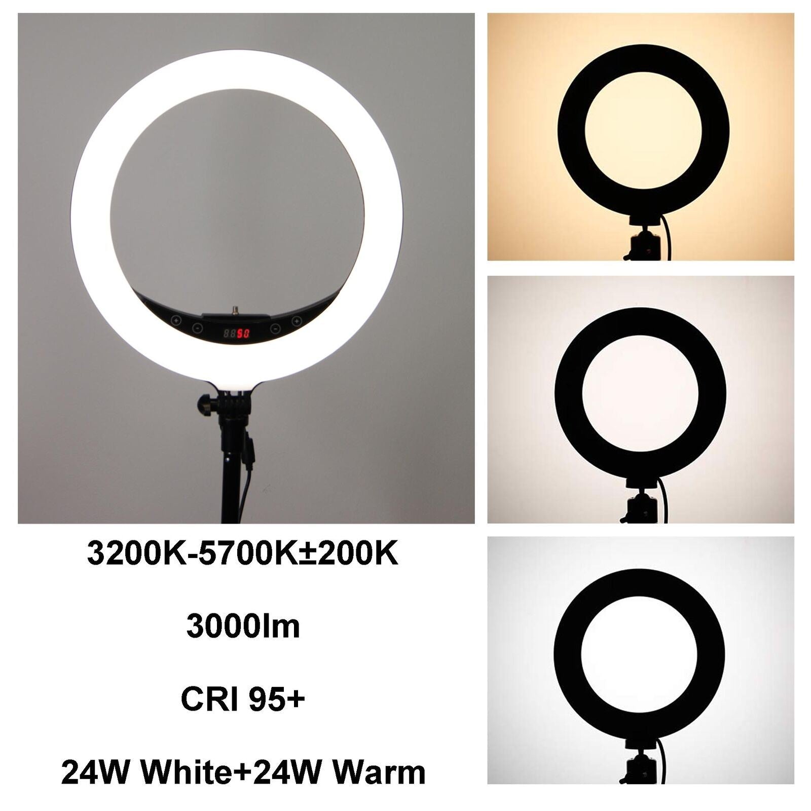 Ex-Pro 14" LED Ring Light Kit 25W 3200K-5700K CRI 95+ Bi-Colour Dimmable + Carry Case, Foldable Stand, Bluetooth Remote and Accessories for Video Shooting Portrait Photography