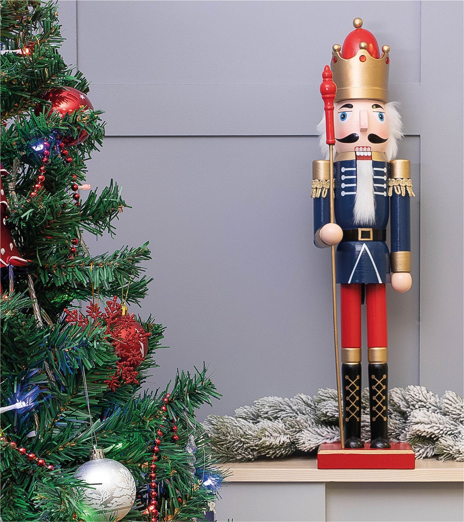 Large 60cm Traditional Christmas Nutcracker Blue Red and Gold with Staff