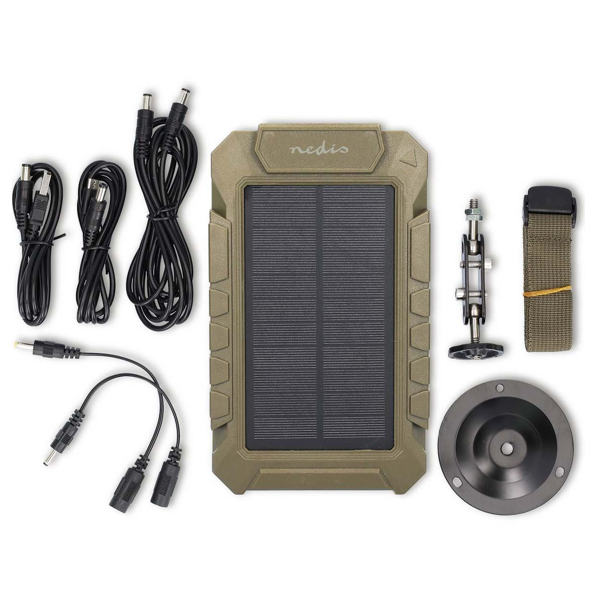 Nedis Multi Wildlife Trap/Security Solar Panel for DC 5V, 6V, 12V 1A/0.5A Outdoor Powerbank Battery, Solar Panels with DC USB-C Cables Kit, Adjustable Mount & Strap, IP65 Waterproof, Cable Split Kit