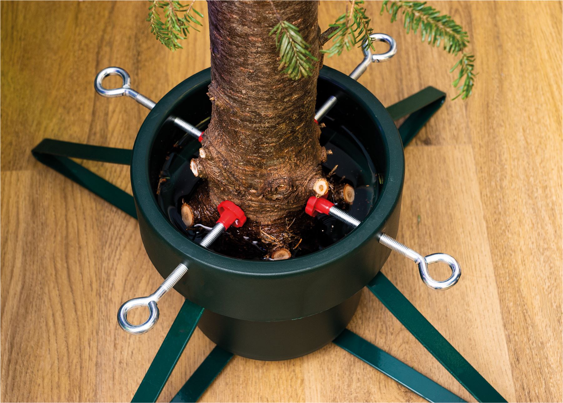 Christmas Tree Stand with 4 Clasps, 4 Metal Legs and Water Tank, for Real Trees up to 2.4m / 8ft