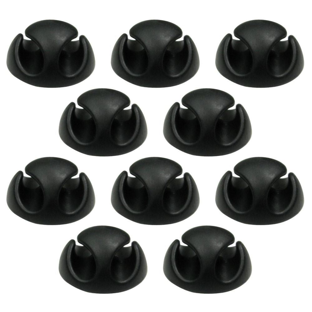 Ex-Pro 10 Pack Double Cable Desk Tidy Clips, Self Adhesive Cord Holder Clips for USB Power Wire PC Office Home, Black