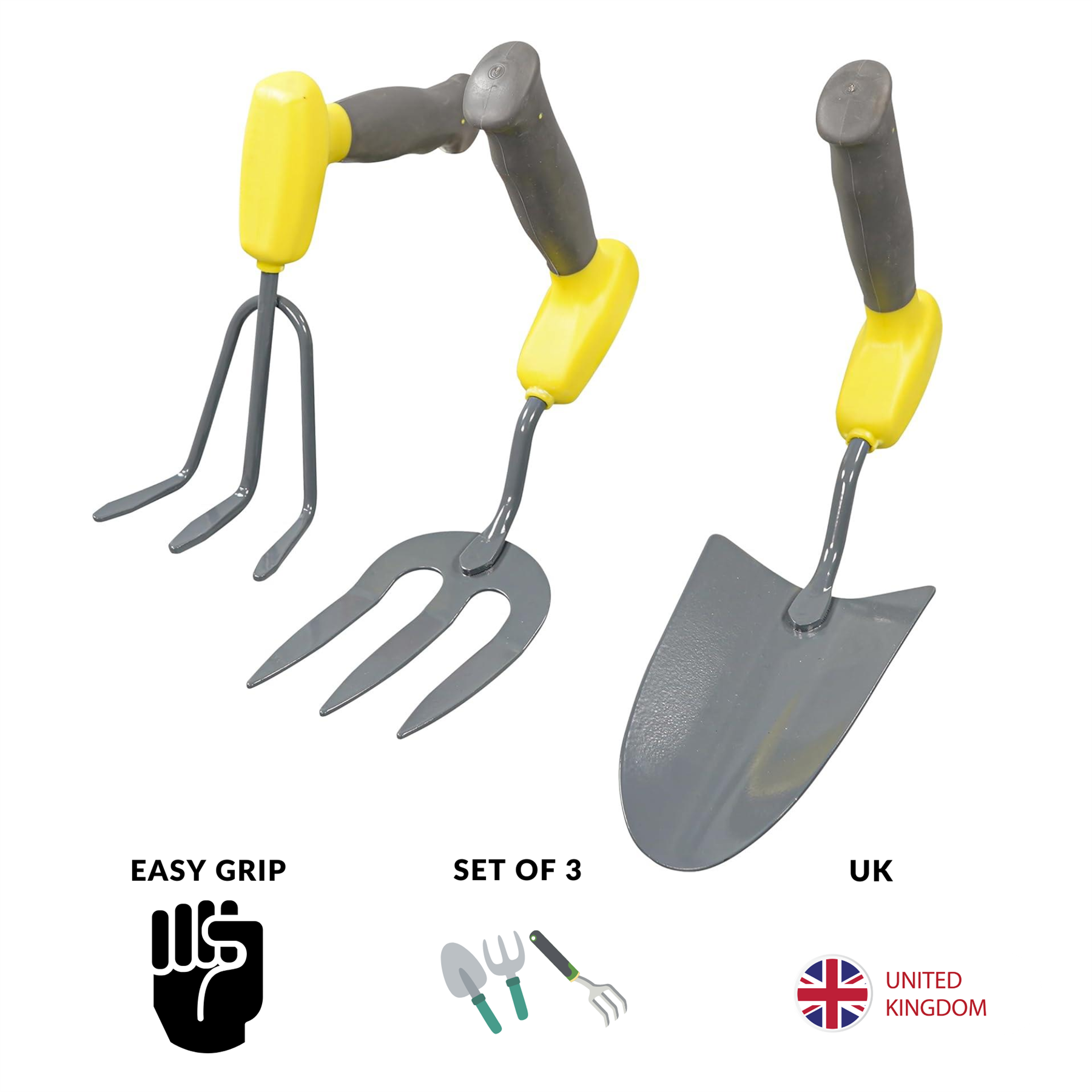 3 Piece Ergonomic Easy Grip Handled Gardening Set Trowel Fork Cultivator for Weak Poor Grip Strength Elderly