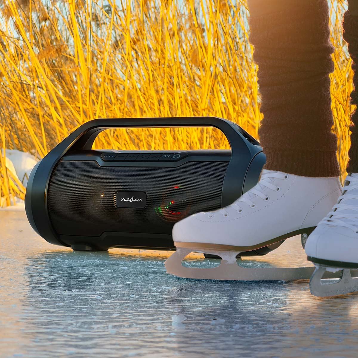 Nedis Bluetooth® Party Boombox | 6 hrs | 2.0 | 80 W | Media playback: AUX / Micro SD / USB | IPX5 | Linkable | Carrying handle | Party lights | Black