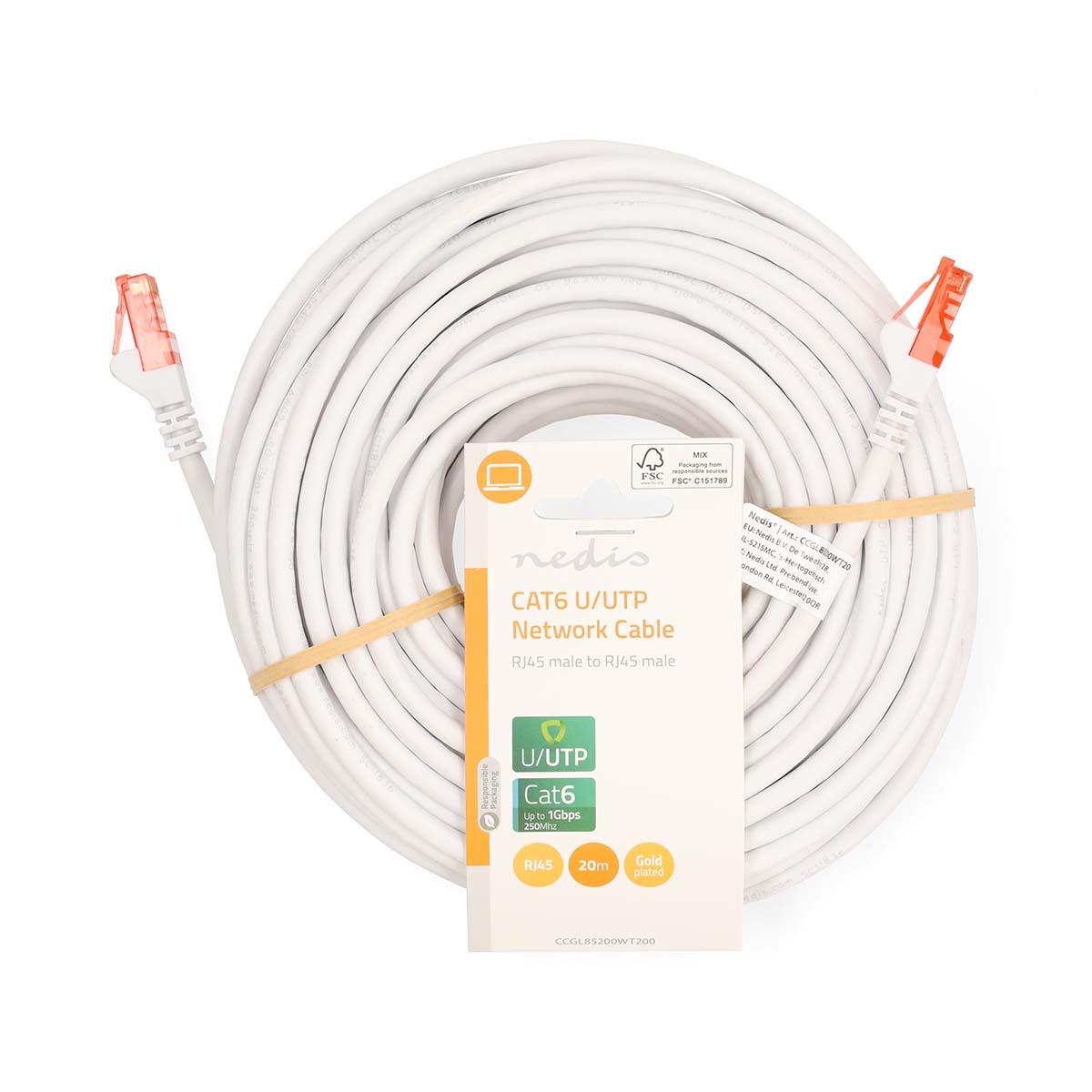 Nedis CAT6 Network Cable | RJ45 Male | RJ45 Male | U/UTP | 20.0 m | Round | PVC | White | Label