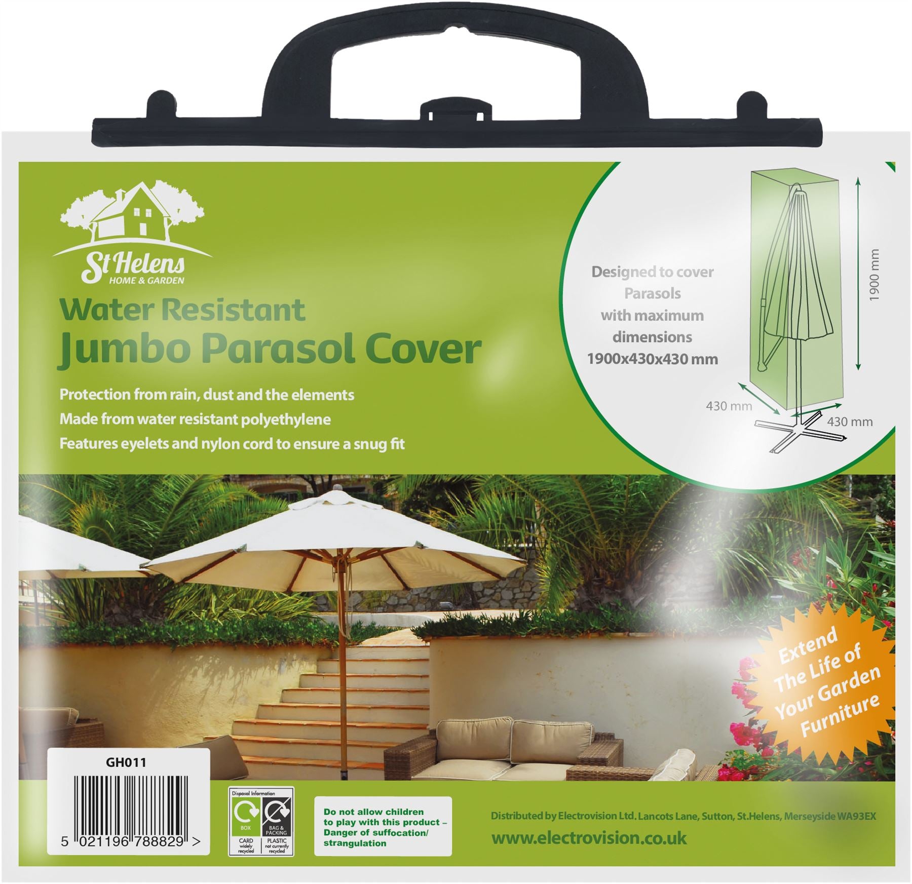 Water Resistant Jumbo Parasol Cover Garden Umbrella Protector