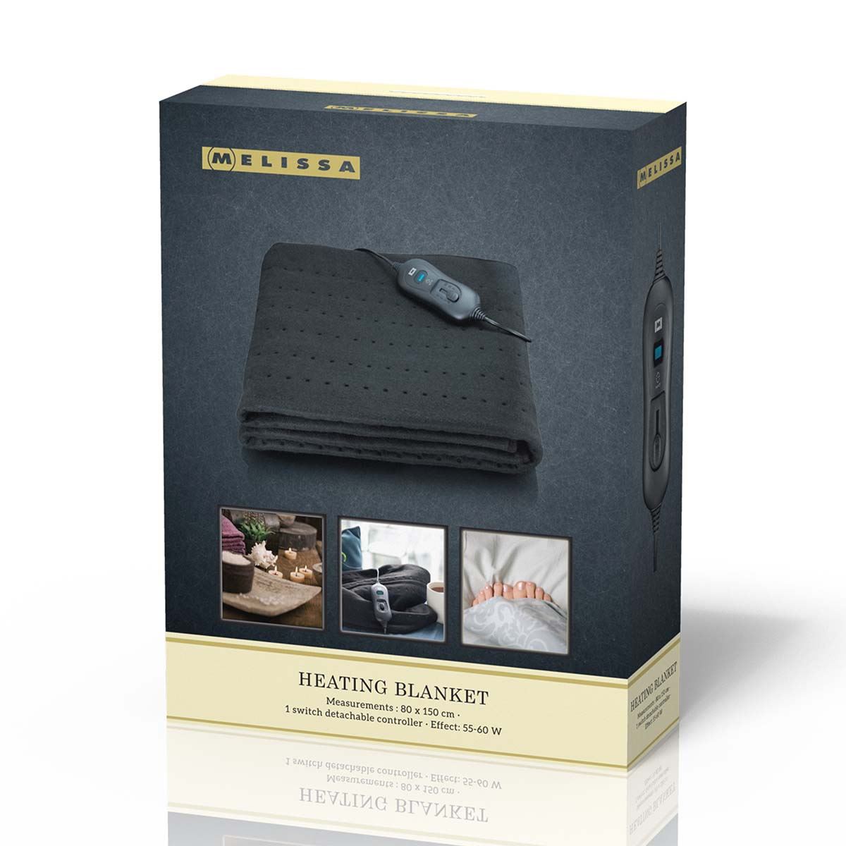 MELISSA Heated Undernlanket/Over-blanket, Electric heated throw 80 x 130cm, Black, 3 Levels, Timer Auto-Off, Machine Washable, Soft and Full Body Warming, Sofa Bed Office Use, Warm blanket, Electric throw