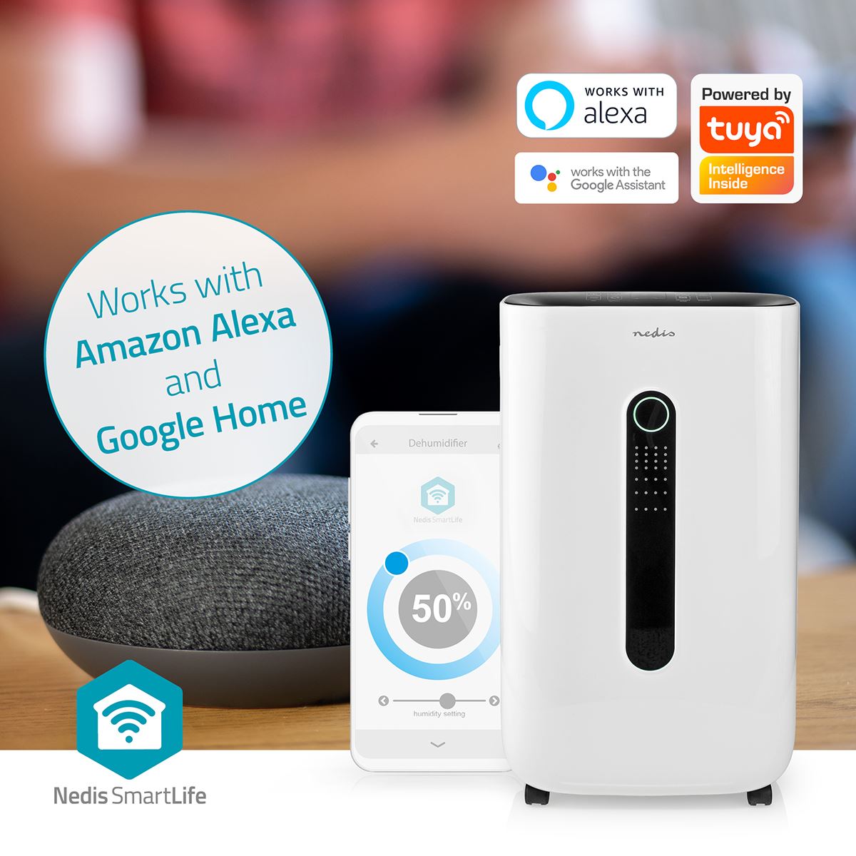 Nedis SmartLife Dehumidifier | Wi-Fi | 20 l/Day | Dehumidification / Continuous / Max+ / Dry laundry / Ventilation | Android™ / IOS | Adjustable hygrostat | 195 m³/h