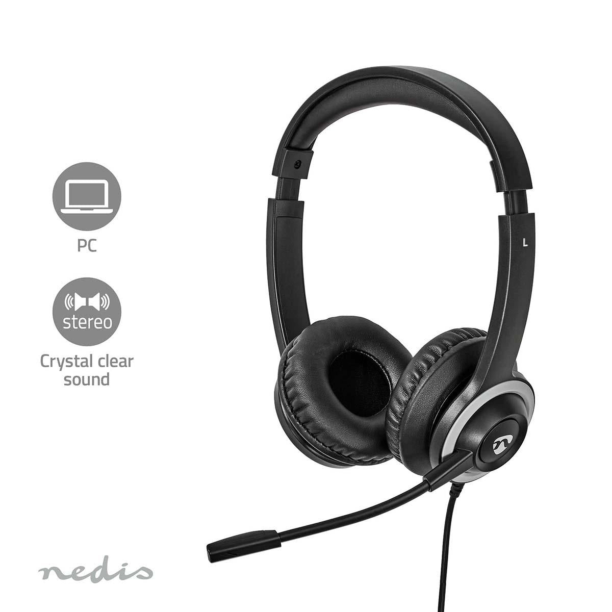 Nedis PC Headset | On-Ear | Stereo | USB Type-A / USB Type-C™ | Fold-Away Microphone | Black