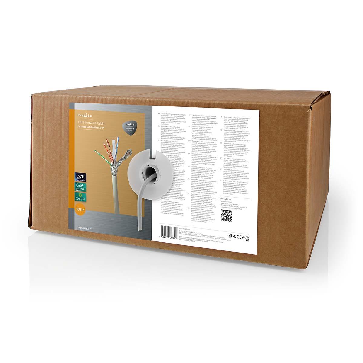 Nedis Network Cable Roll | CAT6 | Stranded | S/FTP | Bare Copper | 305.0 m | Indoor | Round | LSZH | Grey | Pull Box