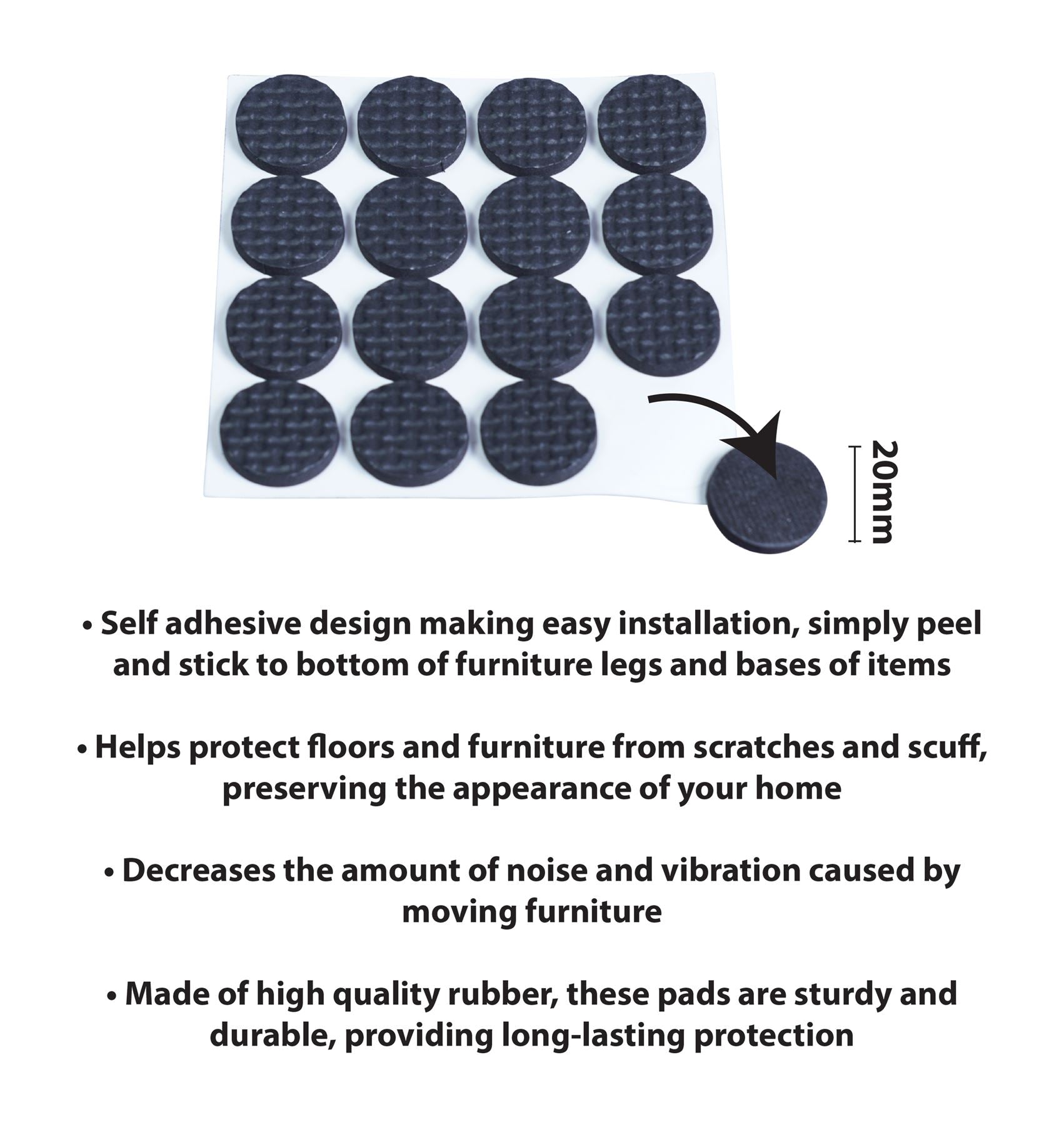 20mm Self Adhesive Rubber Anti Vibration Hiifi Speaker / Scratch Pads Round 32 Pack