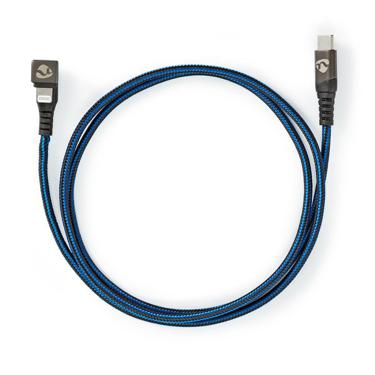 Nedis USB Cable | USB 2.0 | Apple Lightning 8-Pin | USB-C™ Male | 60 W | 480 Mbps | Nickel Plated | 2.00 m | Round | Braided / Nylon | Black / Blue | Cover Window Box