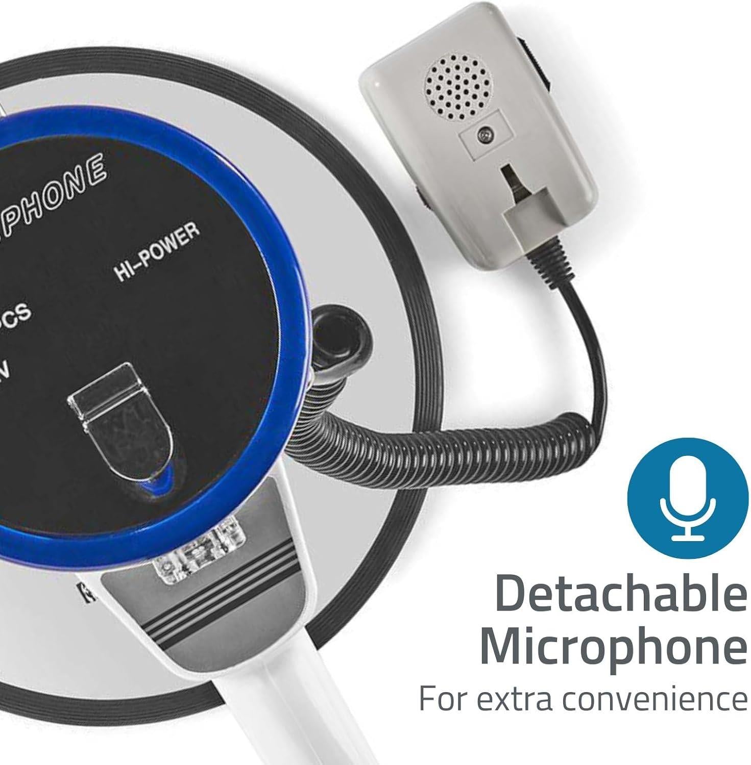 Nedis Professional 25W Super Loud Megaphone with Detachable Handheld Microphone, Built-In Siren, Adjustable Volume and Shoulder Strap