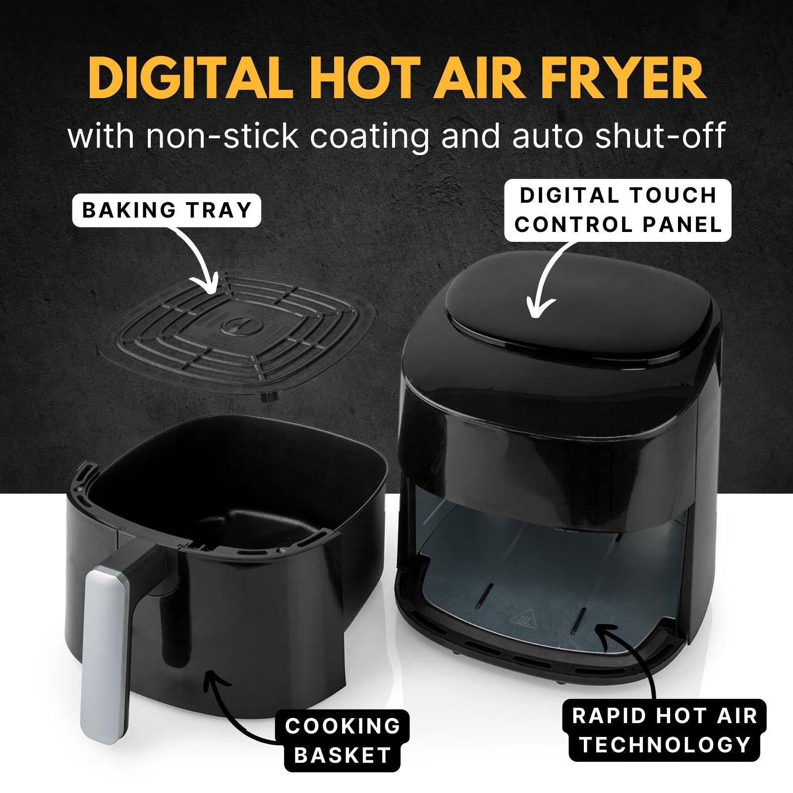Nedis 4.2L Hot Air Fryer XXL for Healthy Low Fat Cooking, with Adjustable Temperature, Digital Display Control, 8 Presets and 240 Minute Timer, 1300W - Black