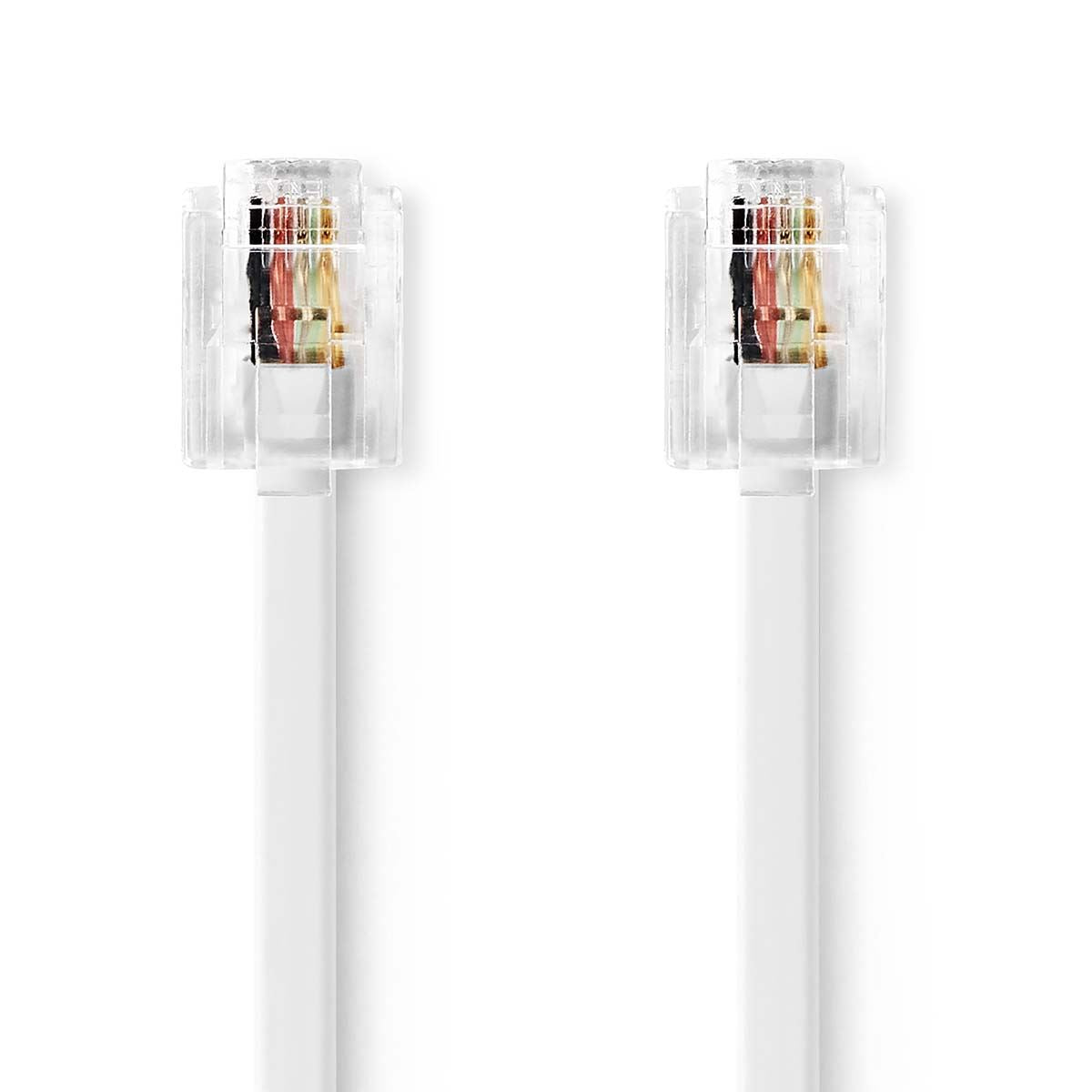 Nedis Telecom Cable | RJ11 Male | RJ11 Male | 2.00 m | Cable design: Flat | Gold Plated | Cable type: RJ11 | White | Label