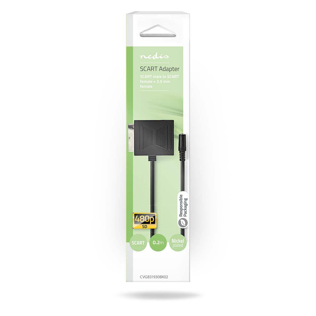 Nedis SCART Cable | SCART Male | SCART Female / 3.5 mm Female | Nickel Plated | 480p | 0.20 m | Round | PVC | Black | Box