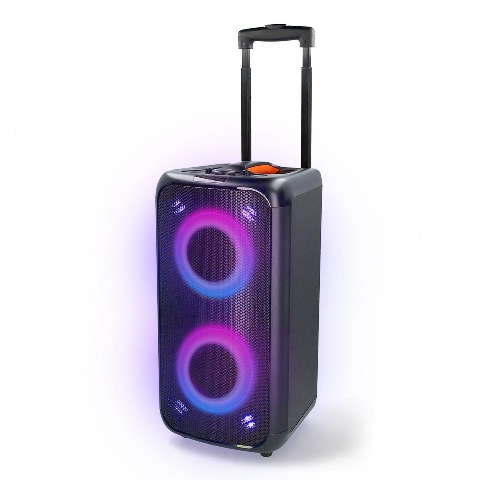Nedis Party Box 240w Wireless Bluetooth Party Speaker, 5H Playtime, Portable Design, Dynamic Light Show, IPX4 Splashproof, AI Sound Boost, Microphone Input, Black