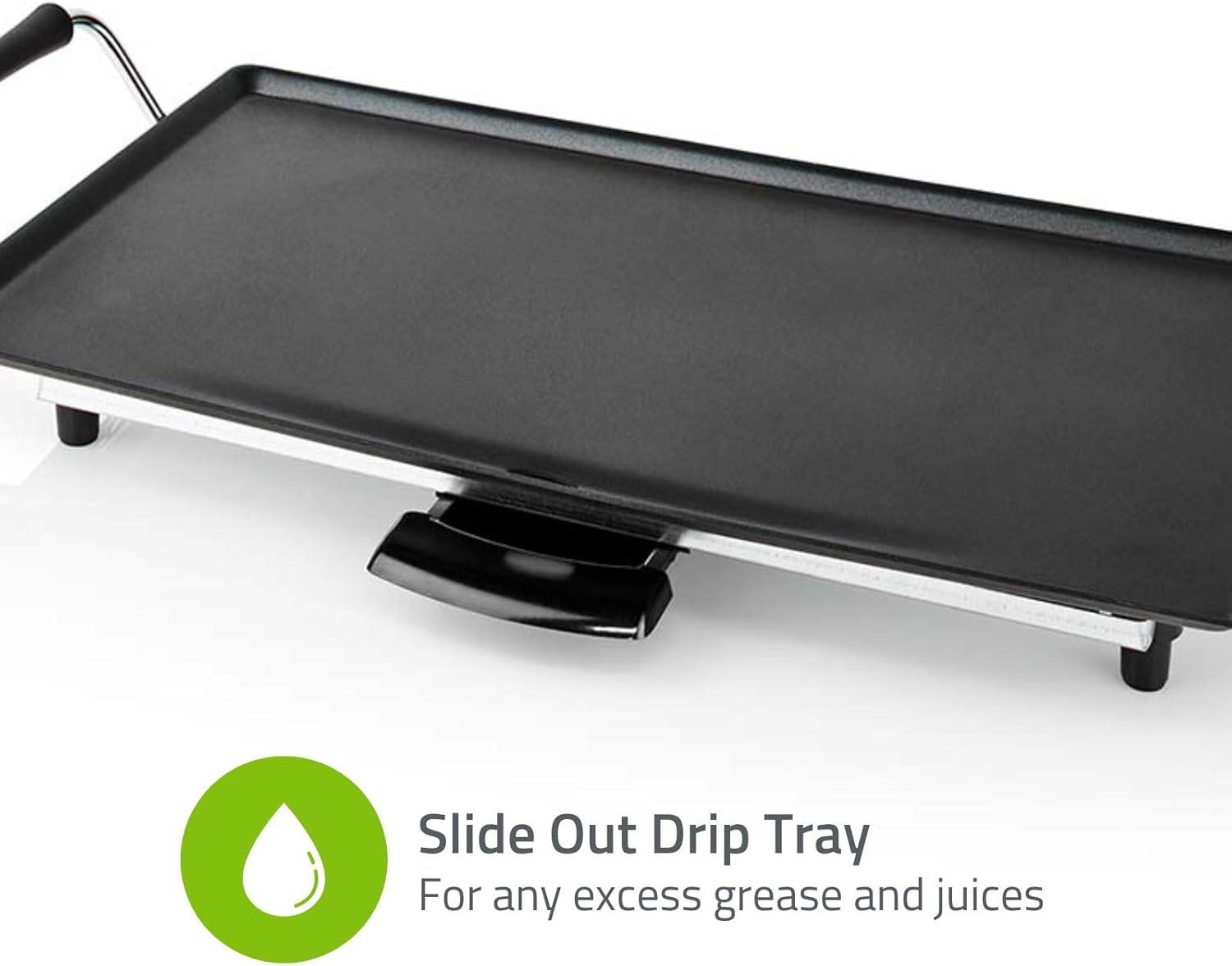Electric Non Stick Teppanyaki Table Top Grill Griddle Plate BBQ with Drip Tray - 47.5cm x 26.5cm