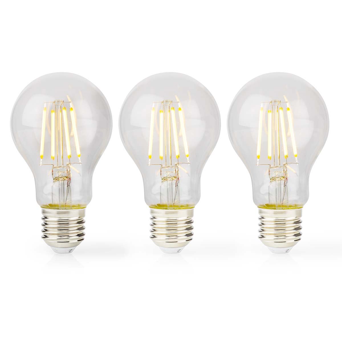 Nedis LED Filament Bulb E27 | A60 | 7 W | 806 lm | 2700 K | Dimmable | Warm White | Retro Style | 3 pcs