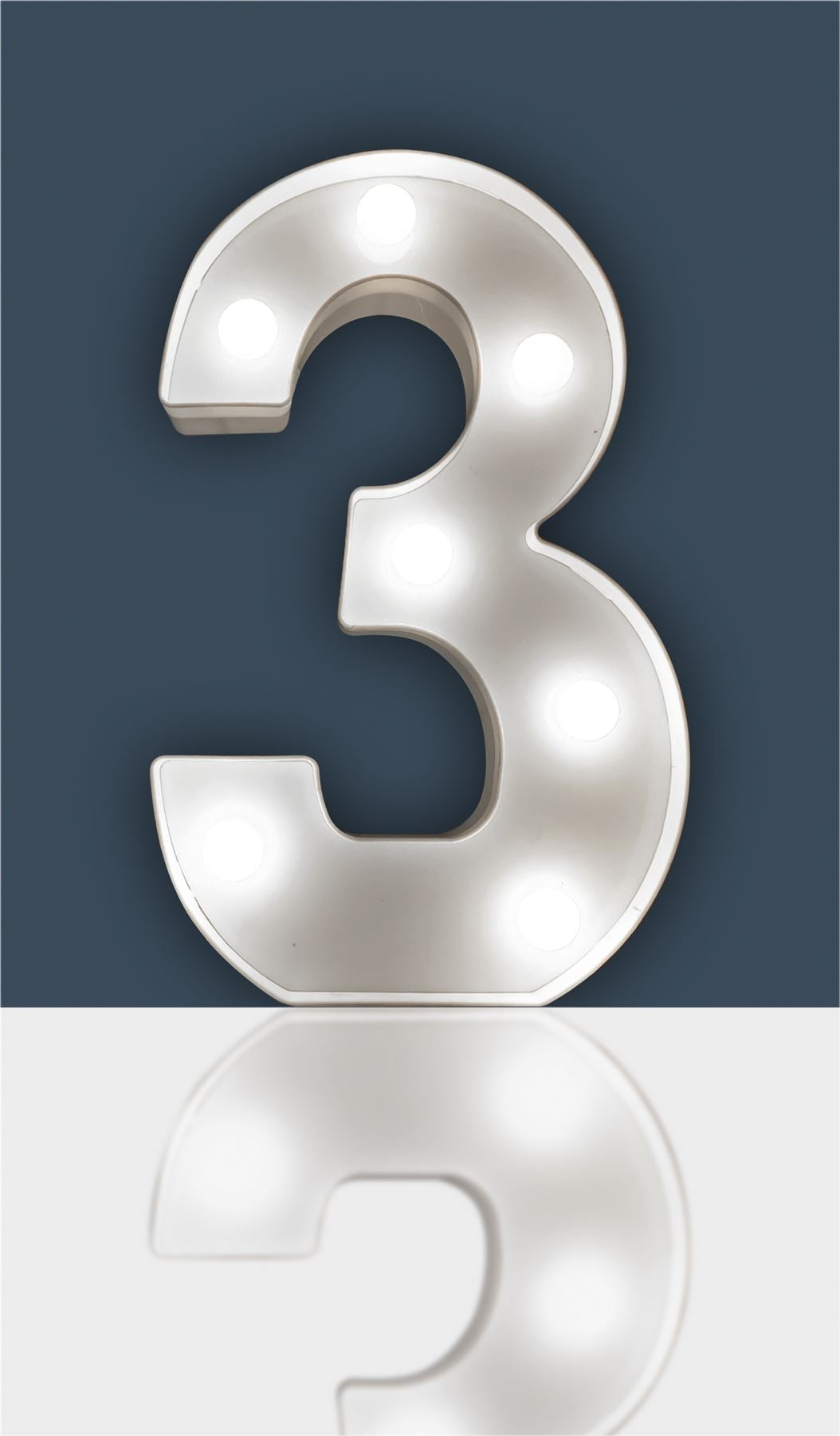 "3" Light Up 3D LED 22cm Numbers Party Birthday Wedding Battery Operated