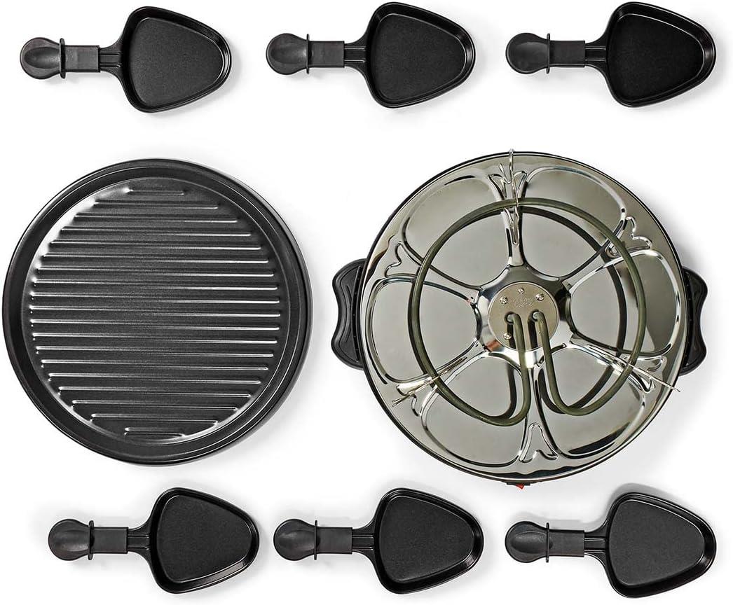 MELISSA Electric Raclette Gourmet Grill, 6 Person Indoor Non-Stick Tabletop Cooker, Removable Round Hot Plate, with 6 x Mini Cheese Pans & Spatulas, 800W