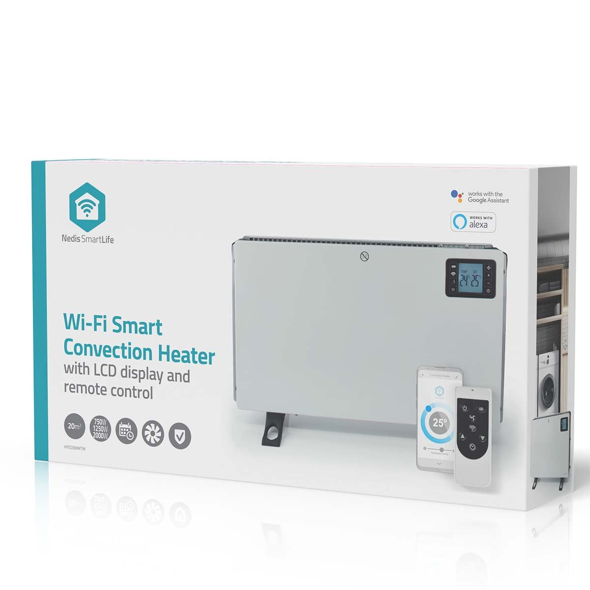 Nedis SmartLife Convection Heater | Wi-Fi | 2000 W | 3 Heat Settings | LCD | 5 - 37 °C | Adjustable thermostat | White