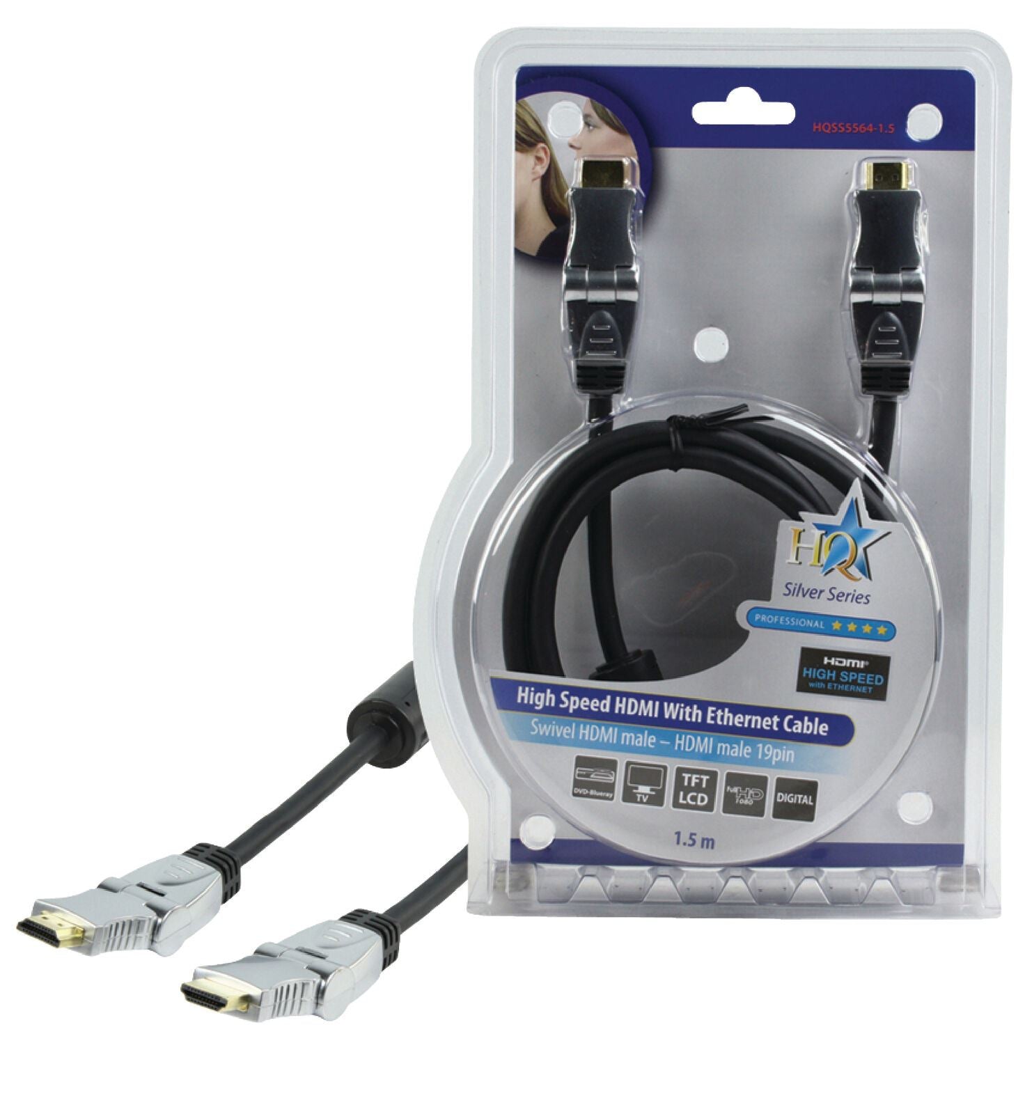 High Speed HDMI™ Cable with Ethernet | HDMI™ Connector Rotate | HDMI™ Connector Rotate | 1.50 m | Metal | Round | PVC | Black