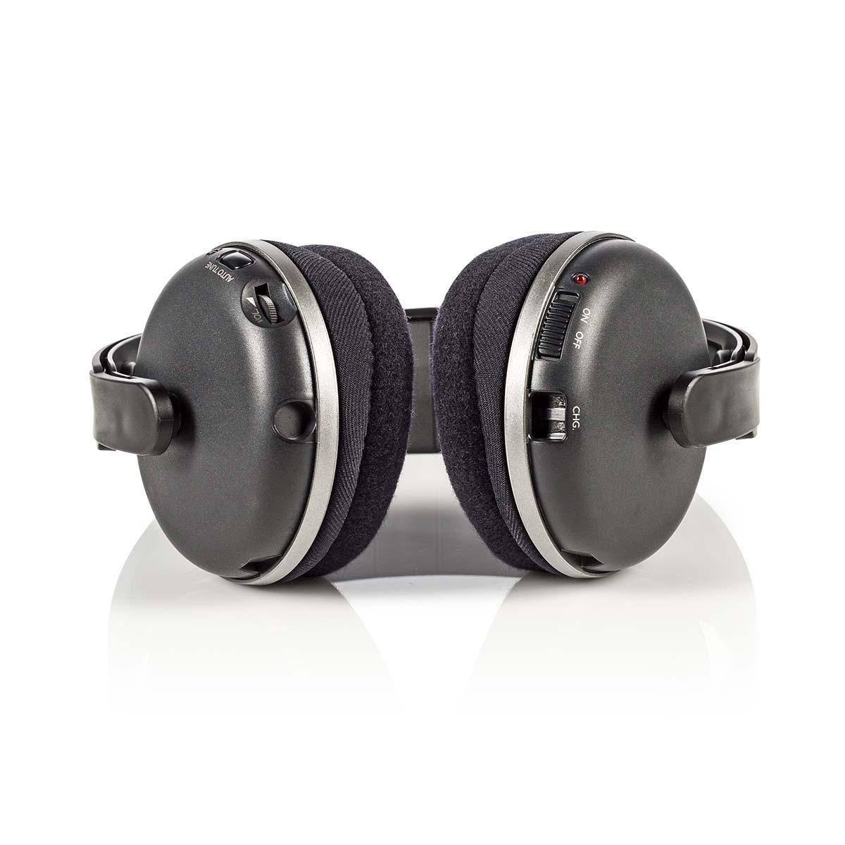 Nedis Wireless TV Headphones | RF, frequency 868 Mhz | Over-Ear | Maximum battery play time: 11 hrs | 100 m | Digital Audio | Charging dock | Black / Silver