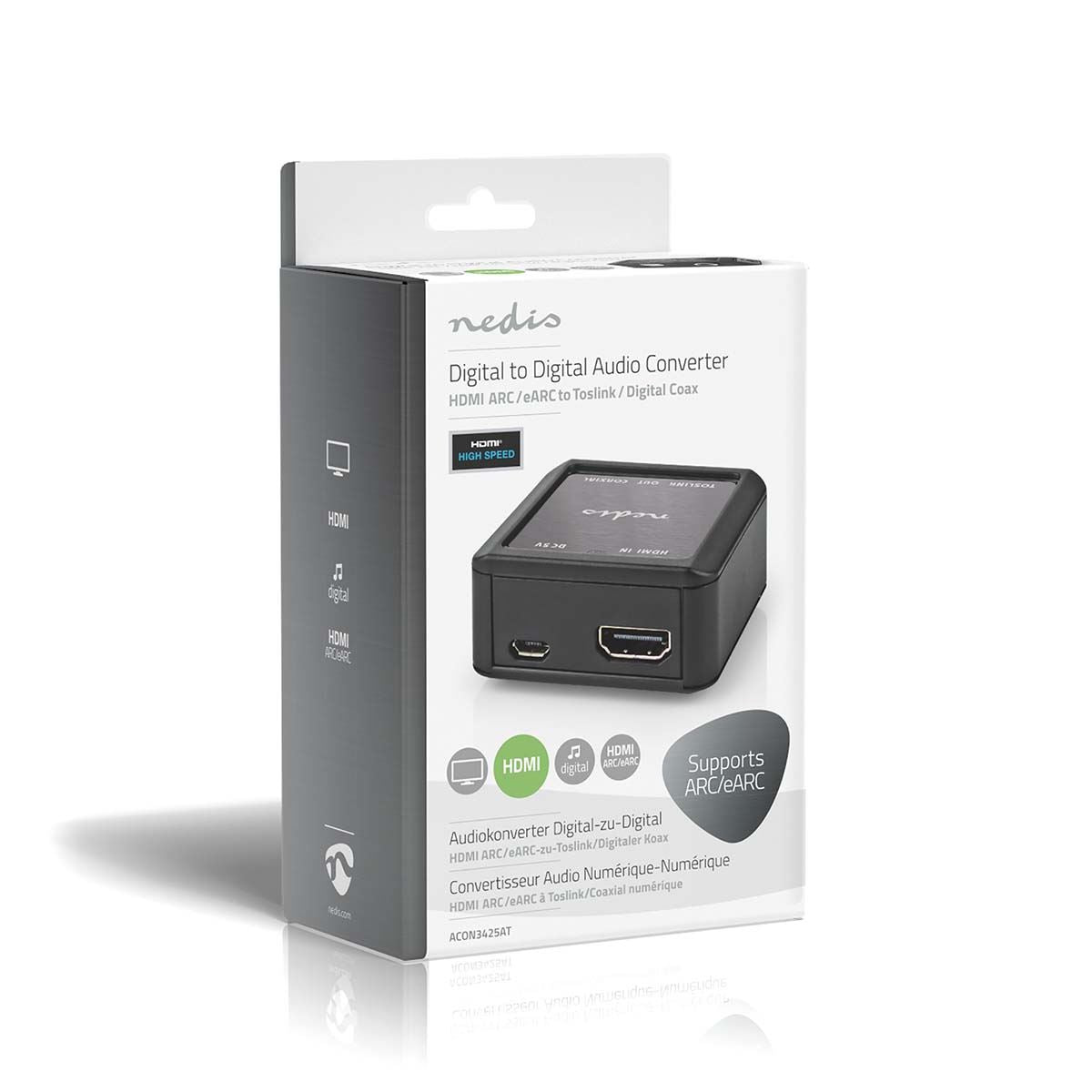 Nedis Digital Audio Converter | 1-way | Connection input: DC Power / HDMI™ Input to Connection output: 1x Coax Audio / 1x TosLink Female | Automatic | Anthracite