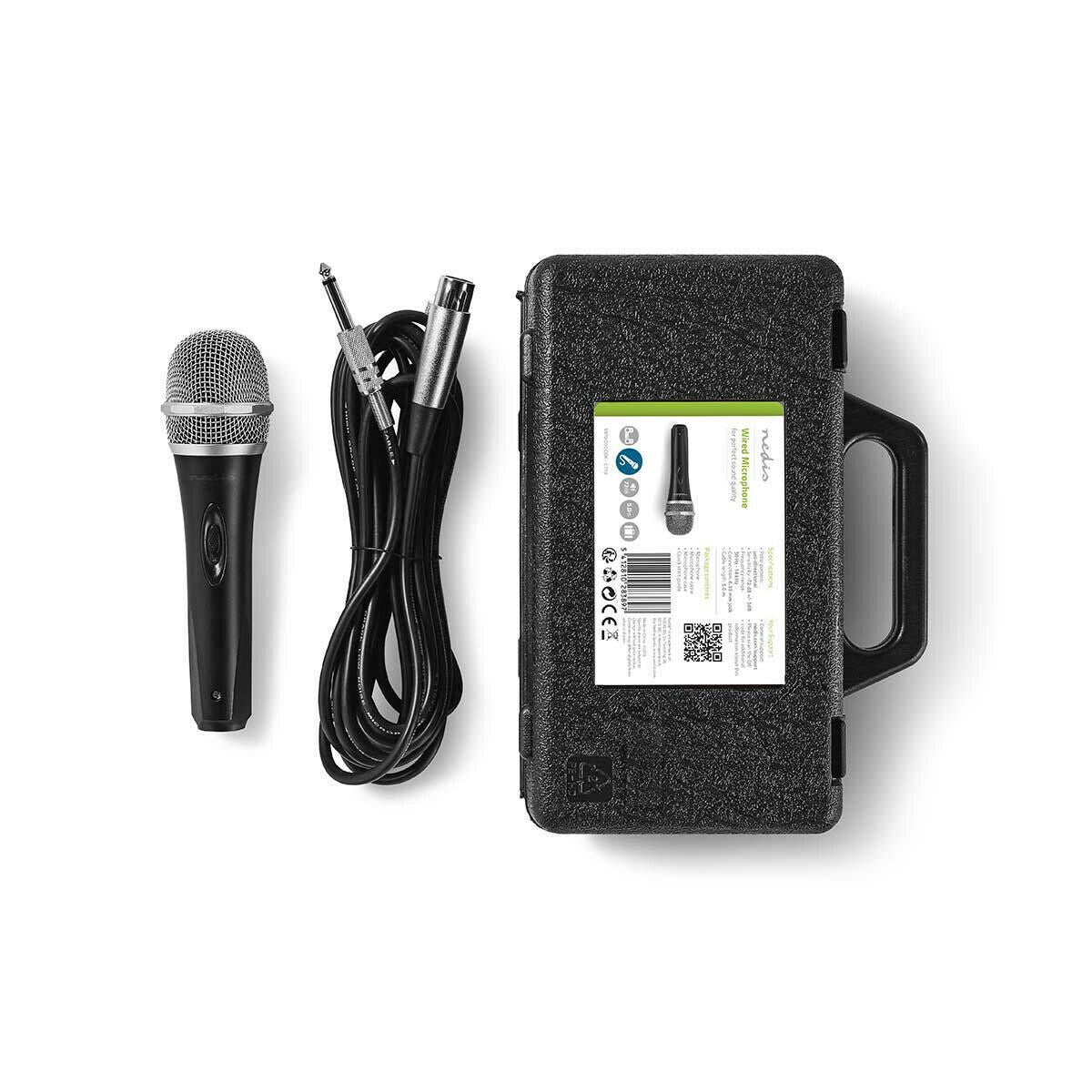 Nedis Uni-Directional Wired 6.5mmm Dynamic Microphone with Carry Case, On/Off, sensitivity 72dB +/- 3dB, 80Hz-13kHz, Wired 5m - Metal Black