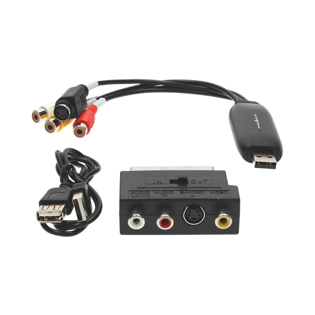 Nedis USB 2.0 Video Grabber Capture, RCA to USB Audio Video Converter with Extension Cord, Convert VHS Mini DV Hi8 DVD VCR to Digital Converter