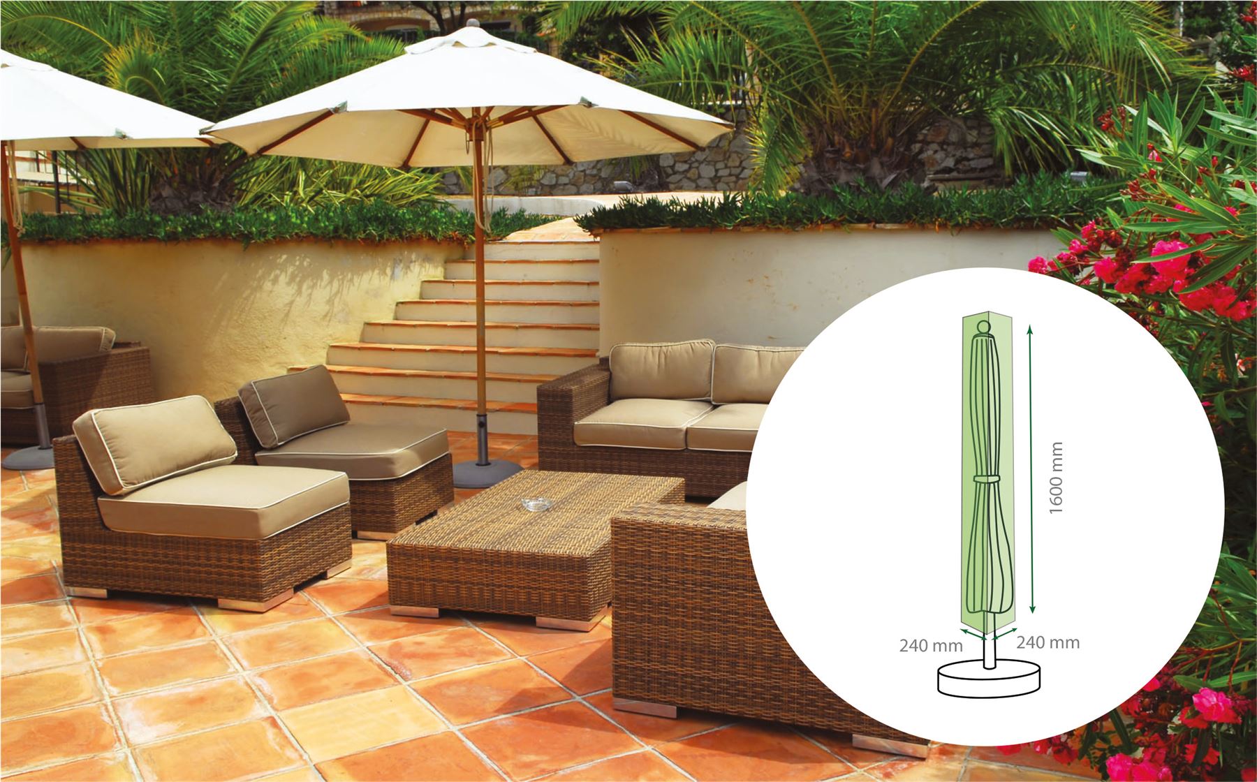 Water Resistant Garden Parasol Umbrella Cover H: 1600mm Diameter: 240mm