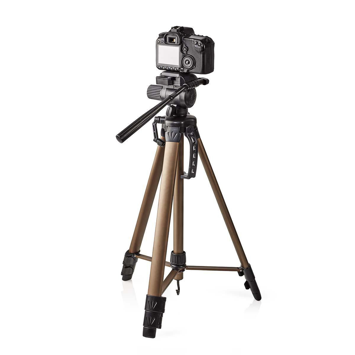 Nedis Tripod | Maximum load capacity: 4.0 kg | Minimum working height: 64.0 cm | Maximum working height: 161.0 cm | 2 Segments | Pan & Tilt | Travel bag included | ABS / Aluminium | Black / Bronze