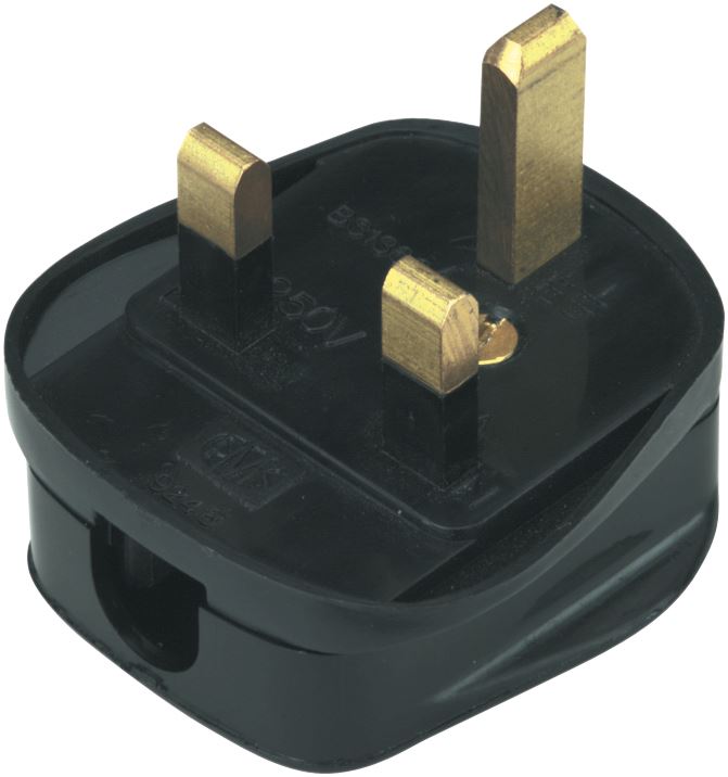 Rewireable Quick Fit 3 Pin UK Mains Plug Fitted with 13A Amp Fuse Black