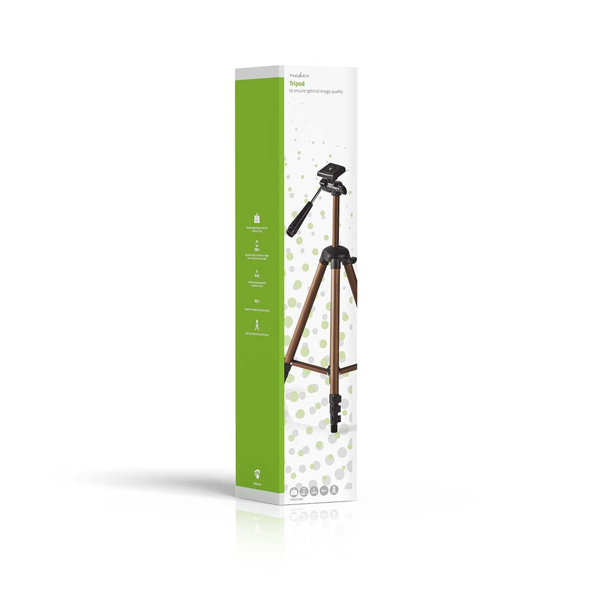 Nedis Tripod | Maximum load capacity: 2.0 kg | Minimum working height: 40.5 cm | Maximum working height: 128.0 cm | 4 Segments | Pan | Travel bag included | ABS / Aluminium | Black / Bronze
