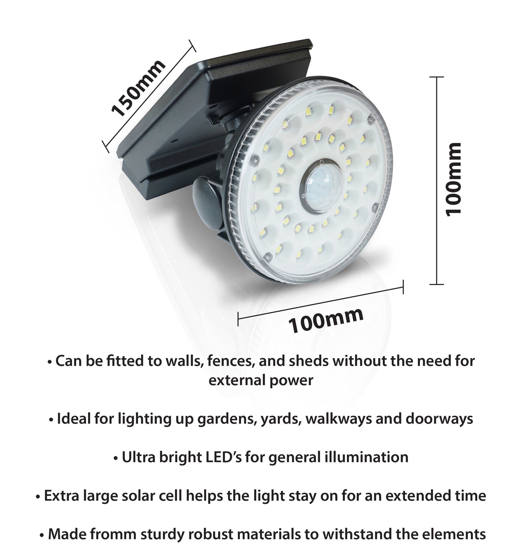 Ultra Bright LED Solar Security Wall / Fence Light Lamp With PIR Motion Sensor