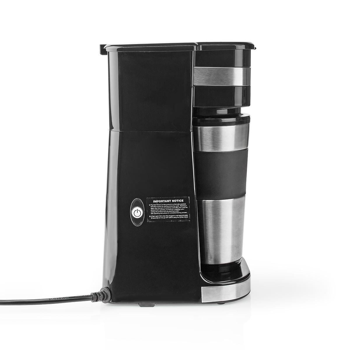Nedis Single Serve 1 Cup Electric Filter Coffee Maker + 0.42L Double Wall Travel Mug - Black
